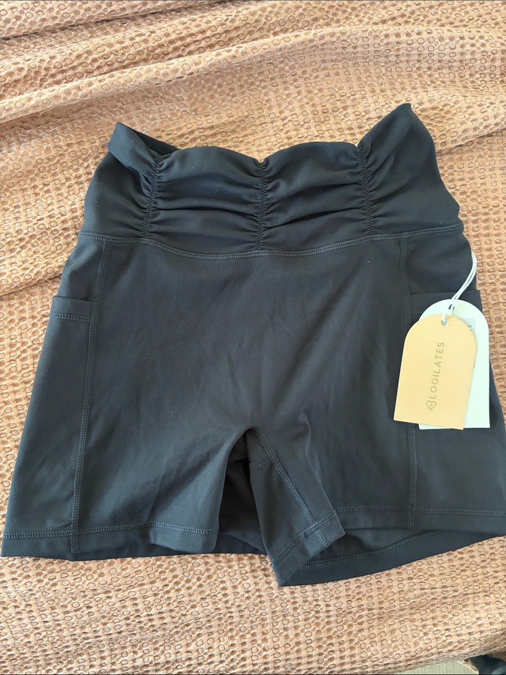 Blogilates Rouched Black High-Waist Biker Shorts